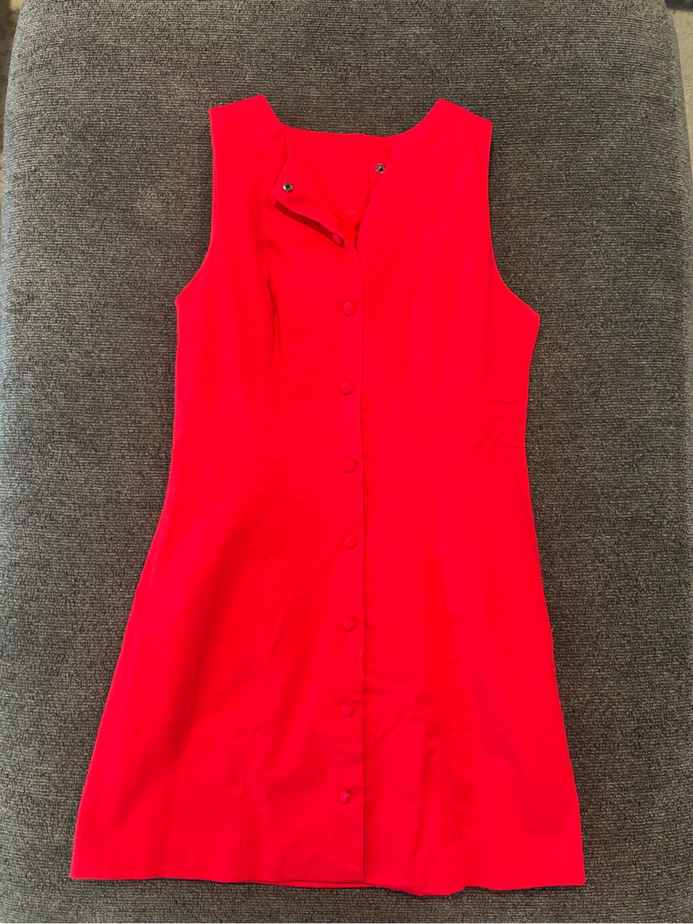 Bright Red Button-Front Sleeveless Dress